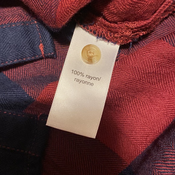 Maurices red and blue hooded button front top. Long sleeve or 3/4 length sleeve. - Picture 9 of 9